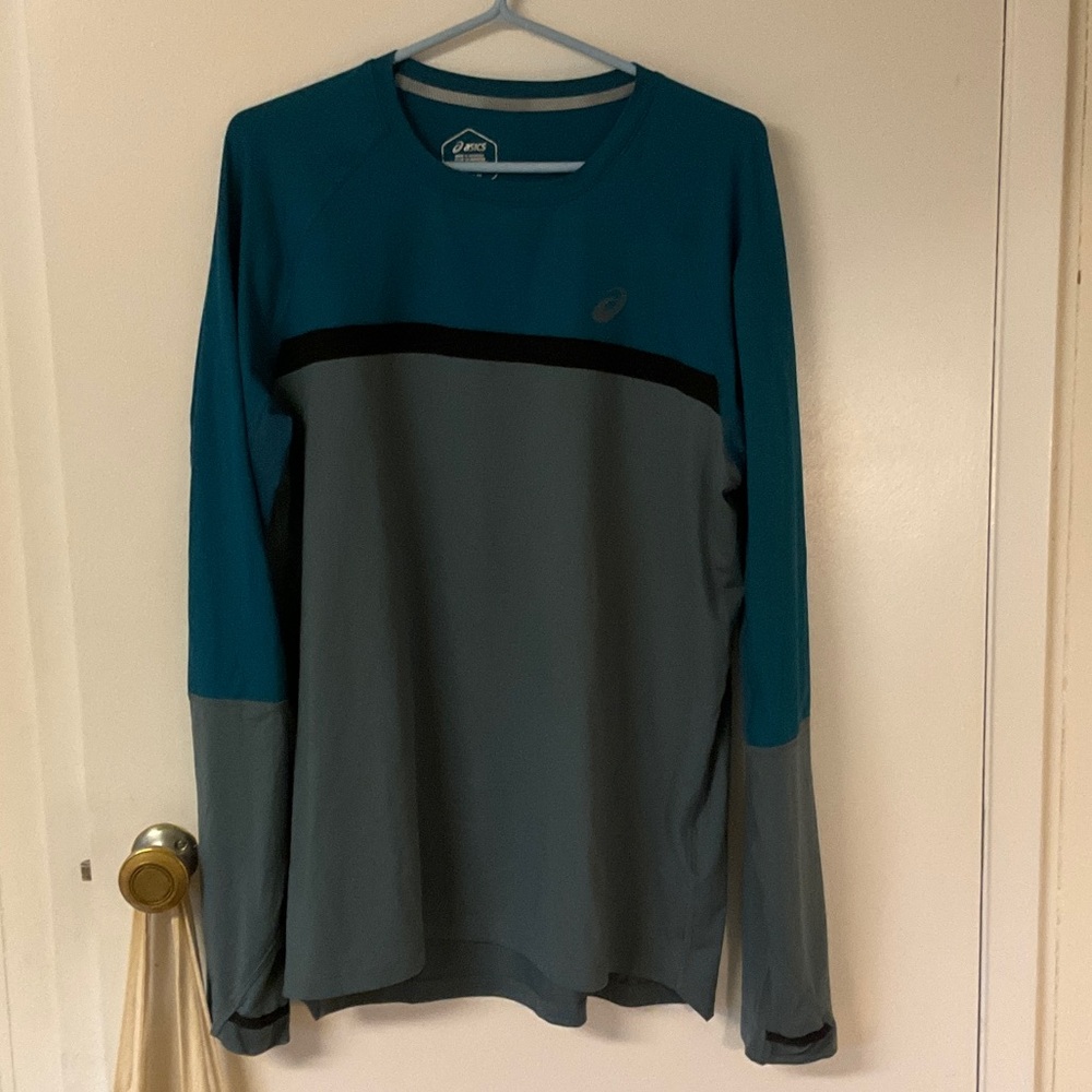 ASICS Men's Long Sleeve Athletic Shirt in Teal and Gray —XL